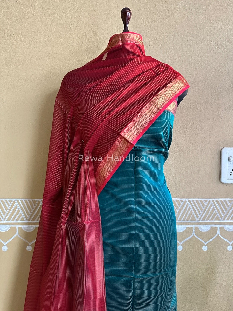 Maheshwari Rama Green-Red Tissue Top-Dupatta TTP013
