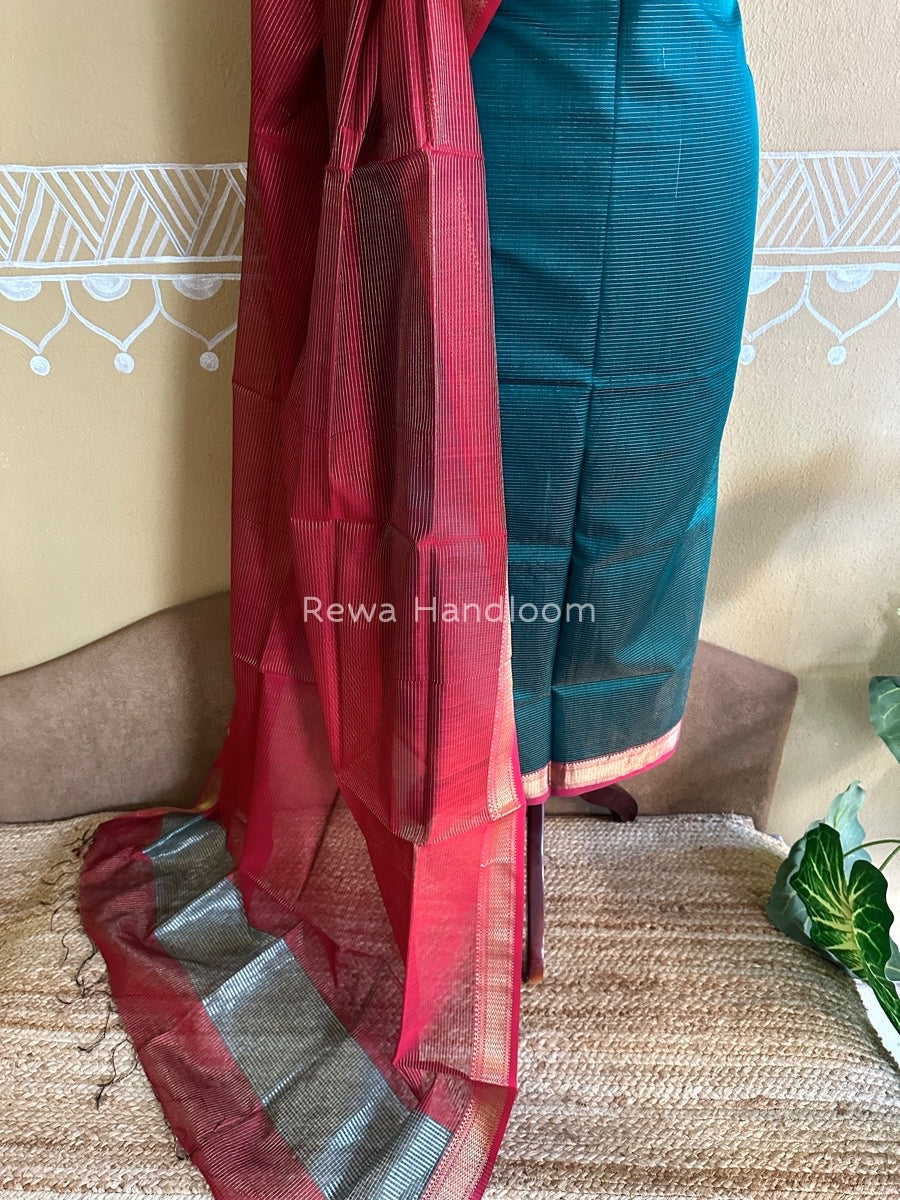 Maheshwari Rama Green-Red Tissue Top-Dupatta TTP013