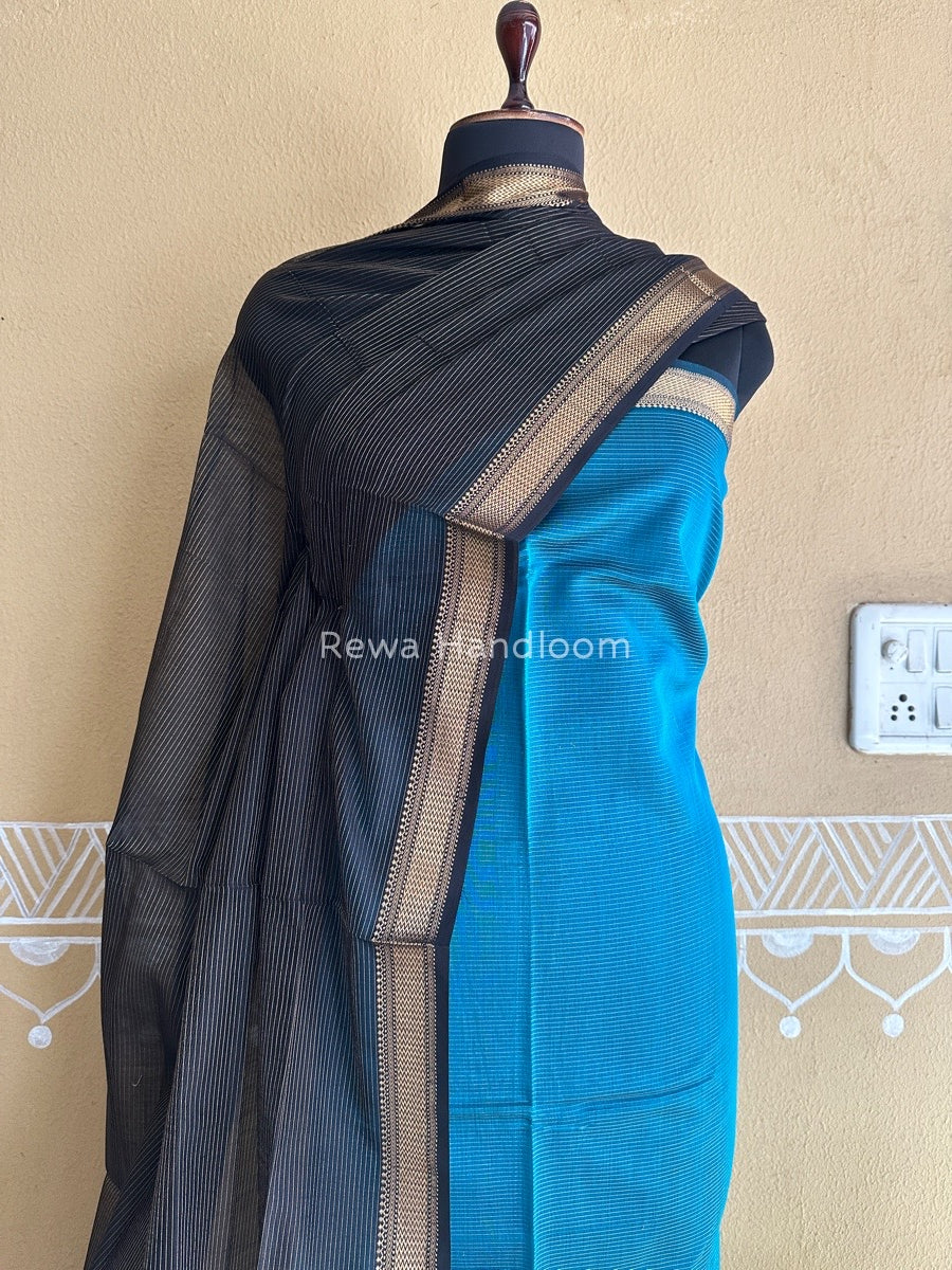 Maheshwari Rama Blue-Black Tissue Top-Dupatta TTP020
