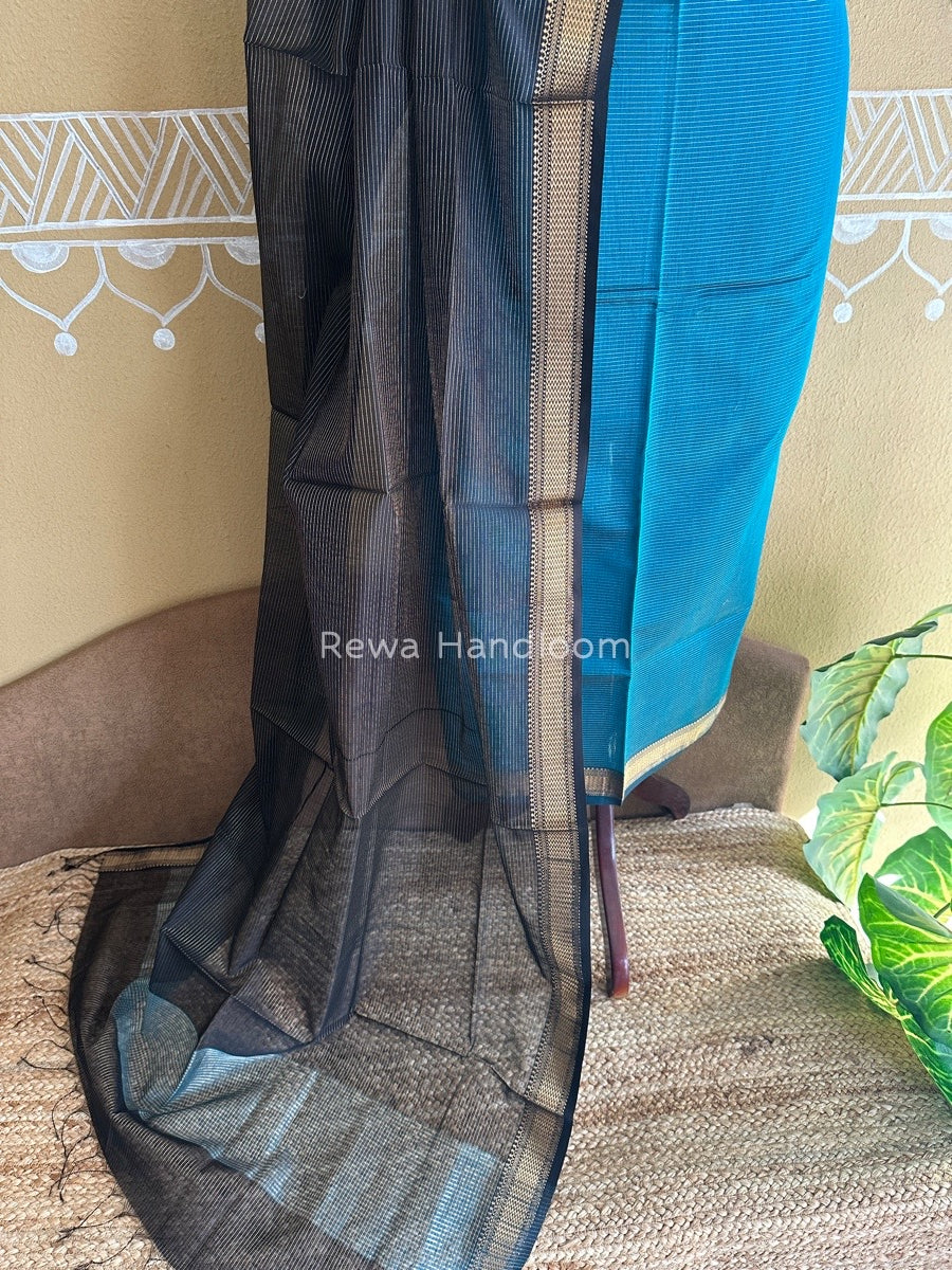 Maheshwari Rama Blue-Black Tissue Top-Dupatta TTP020