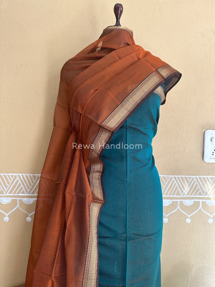 Maheshwari Rama Green-Rust Tissue Top-Dupatta TTP07
