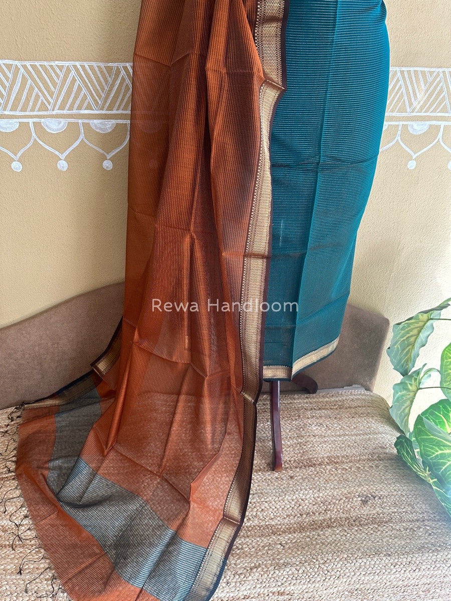 Maheshwari Rama Green-Rust Tissue Top-Dupatta TTP07
