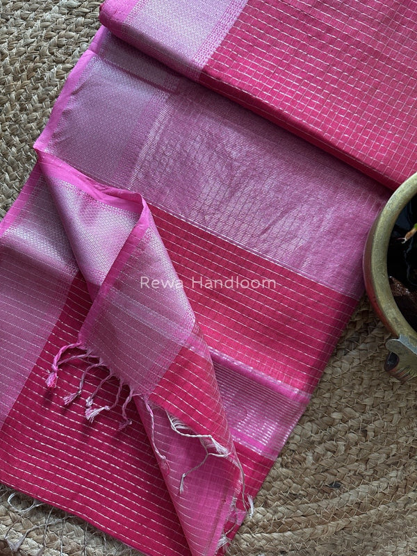 Maheshwari Silver Zari Checks Silk Saree