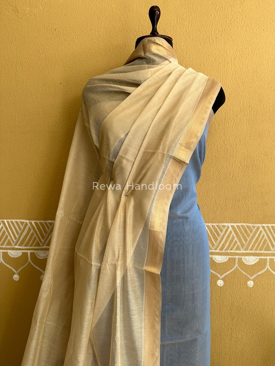 Maheshwari Blue-Beige Tissue Buta Dress Material TPT042