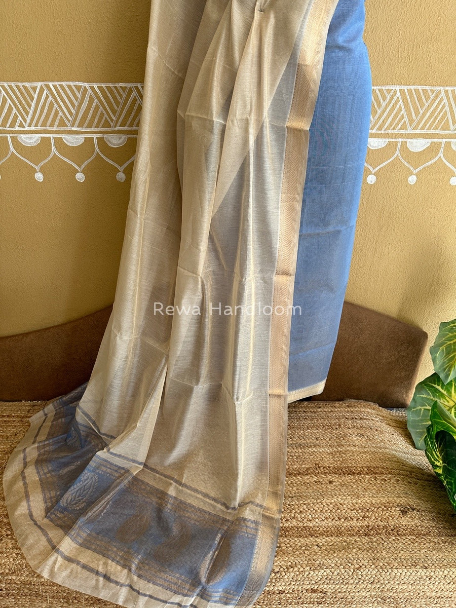 Maheshwari Blue-Beige Tissue Buta Dress Material TPT042