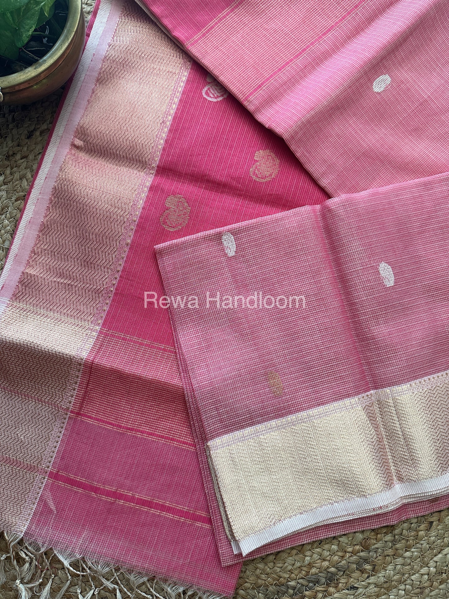 Rani pink Zari Butti ~ Maheshwari Saree-KJS035