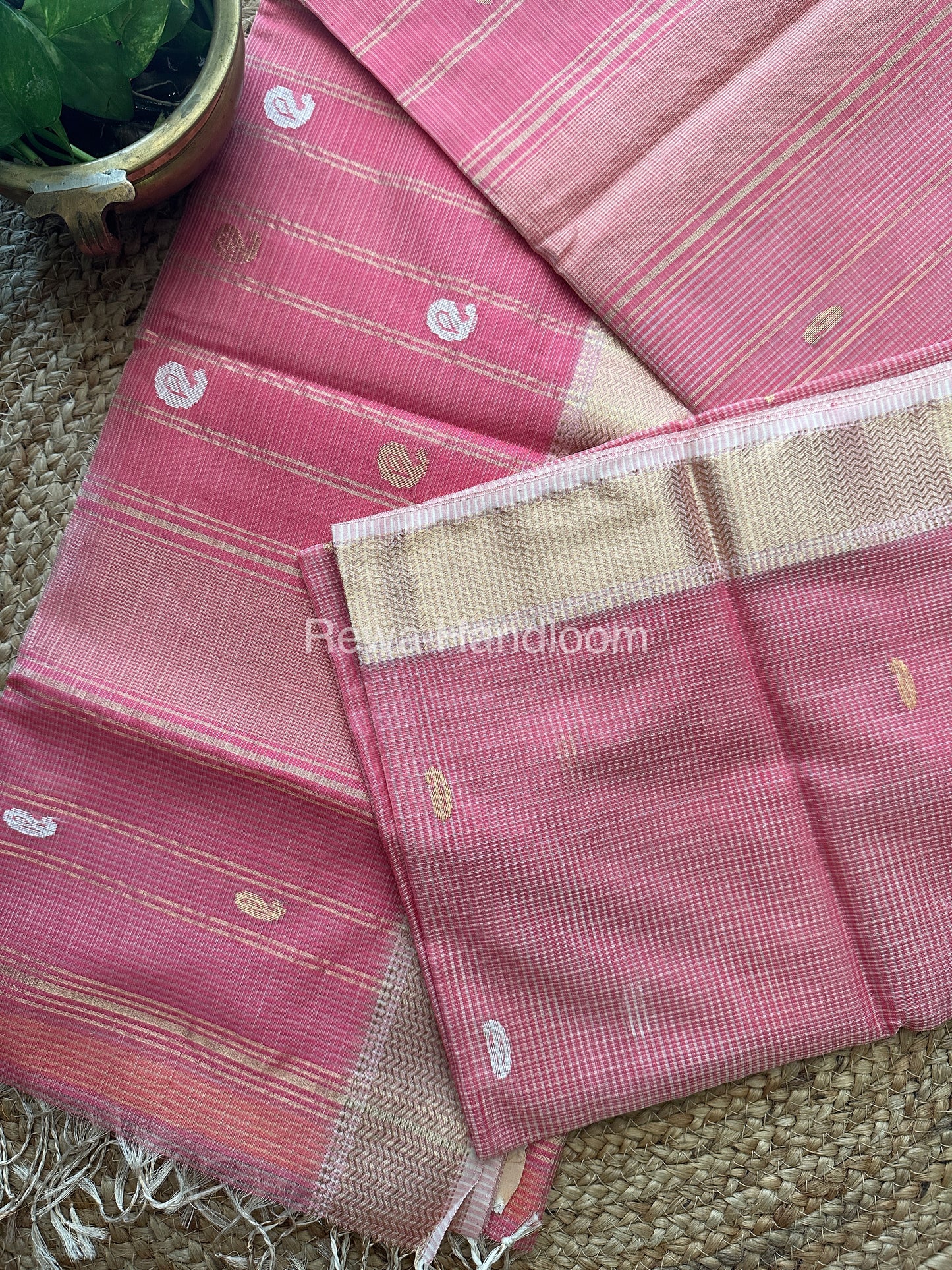 pink Zari Butti ~ Maheshwari Saree-KJS033