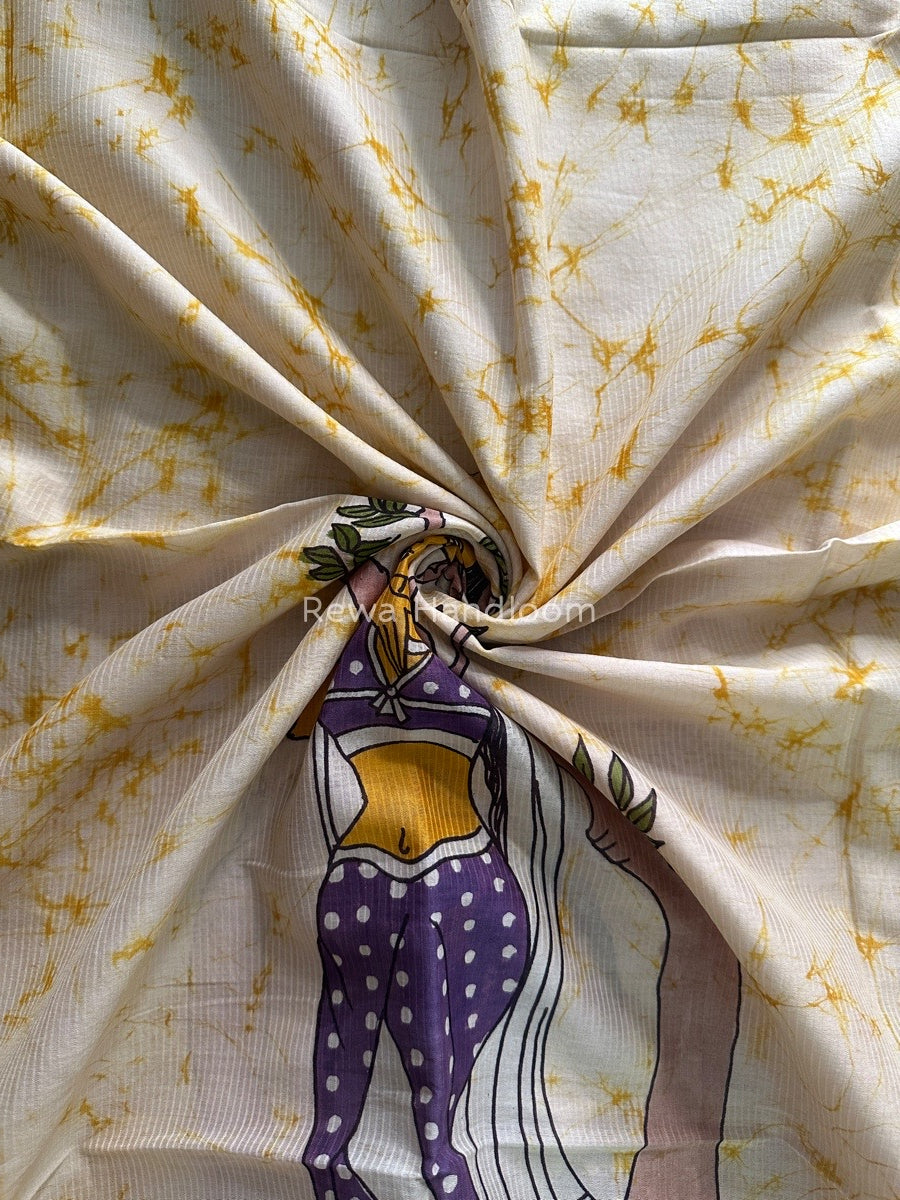 Maheshwari Yellow Hand painted Dupatta BT016