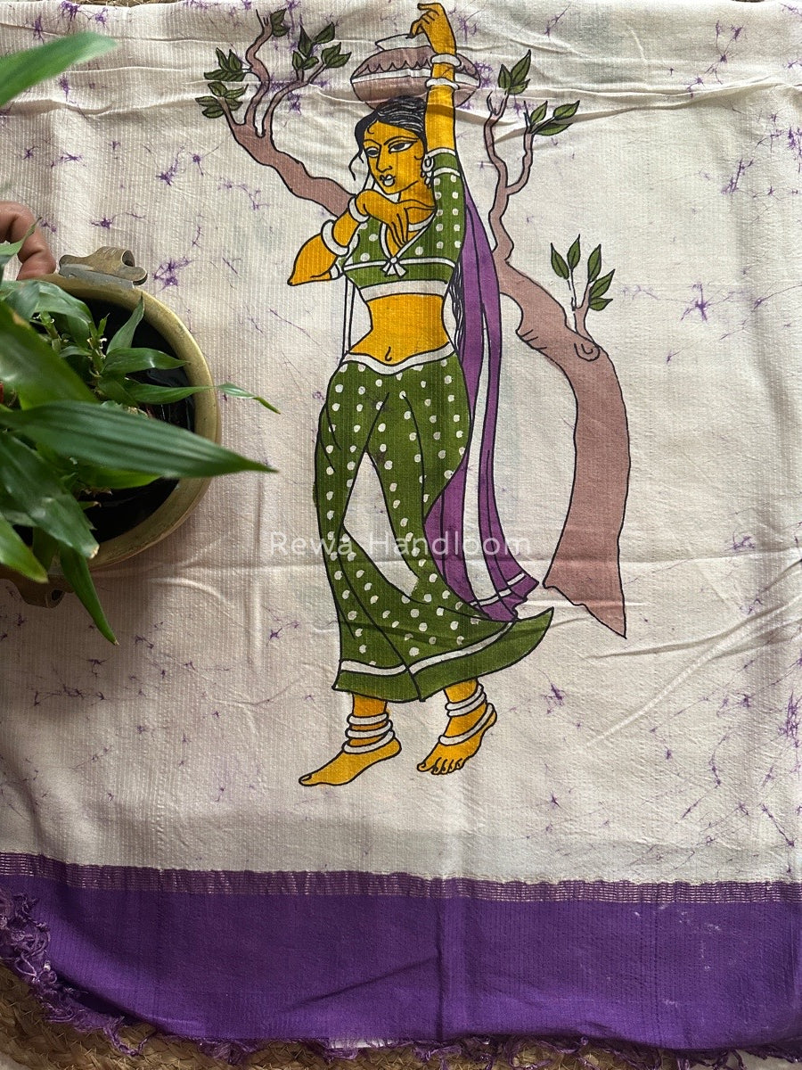 Maheshwari Violet Hand painted Dupatta BT018