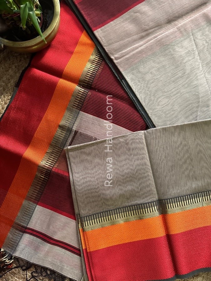 Maheshwari Shades Beige Multicolor Border Saree MB00509