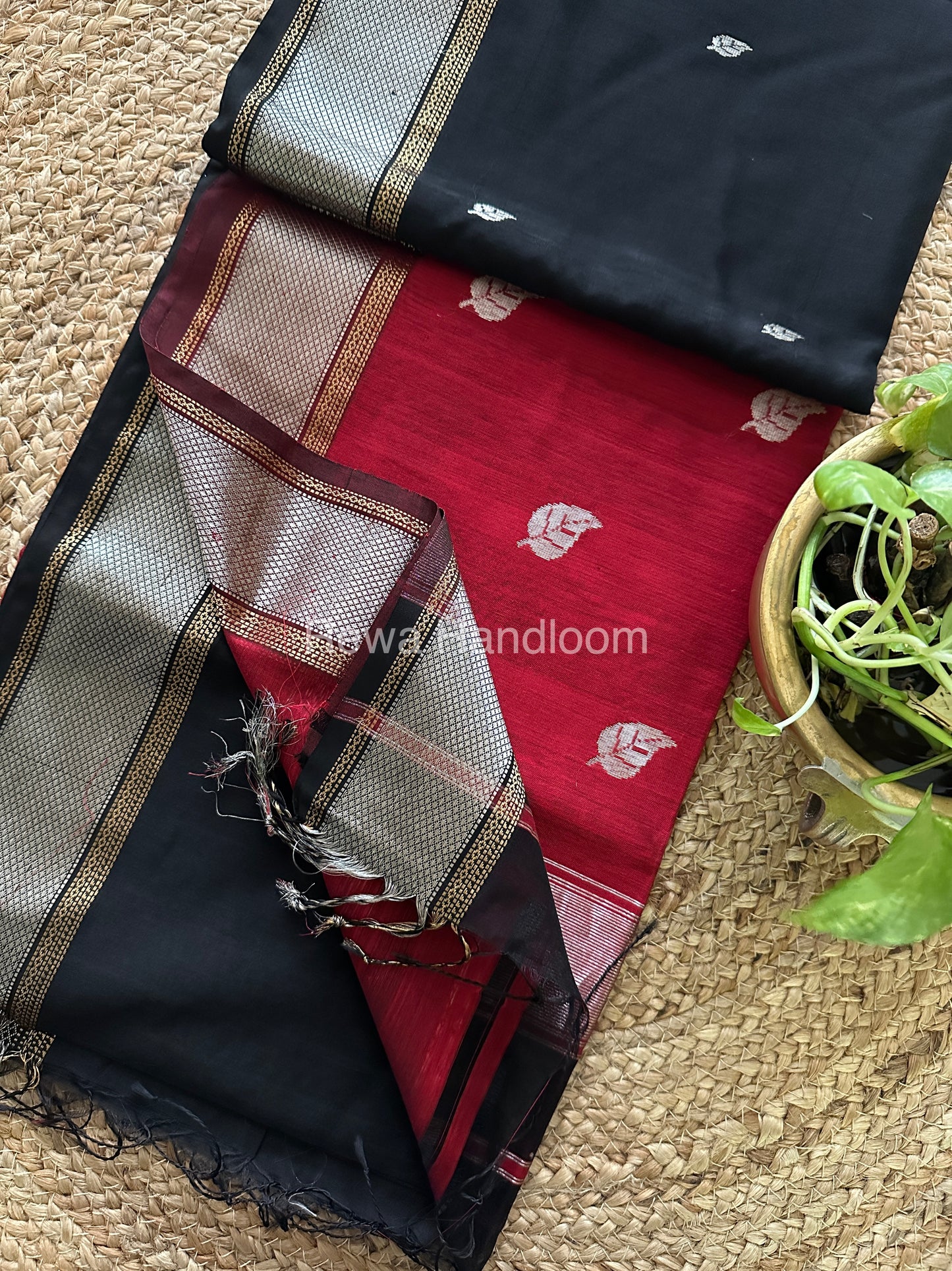 Maheshwari Black-Maroon Silver Zari Sarees-SPS-05
