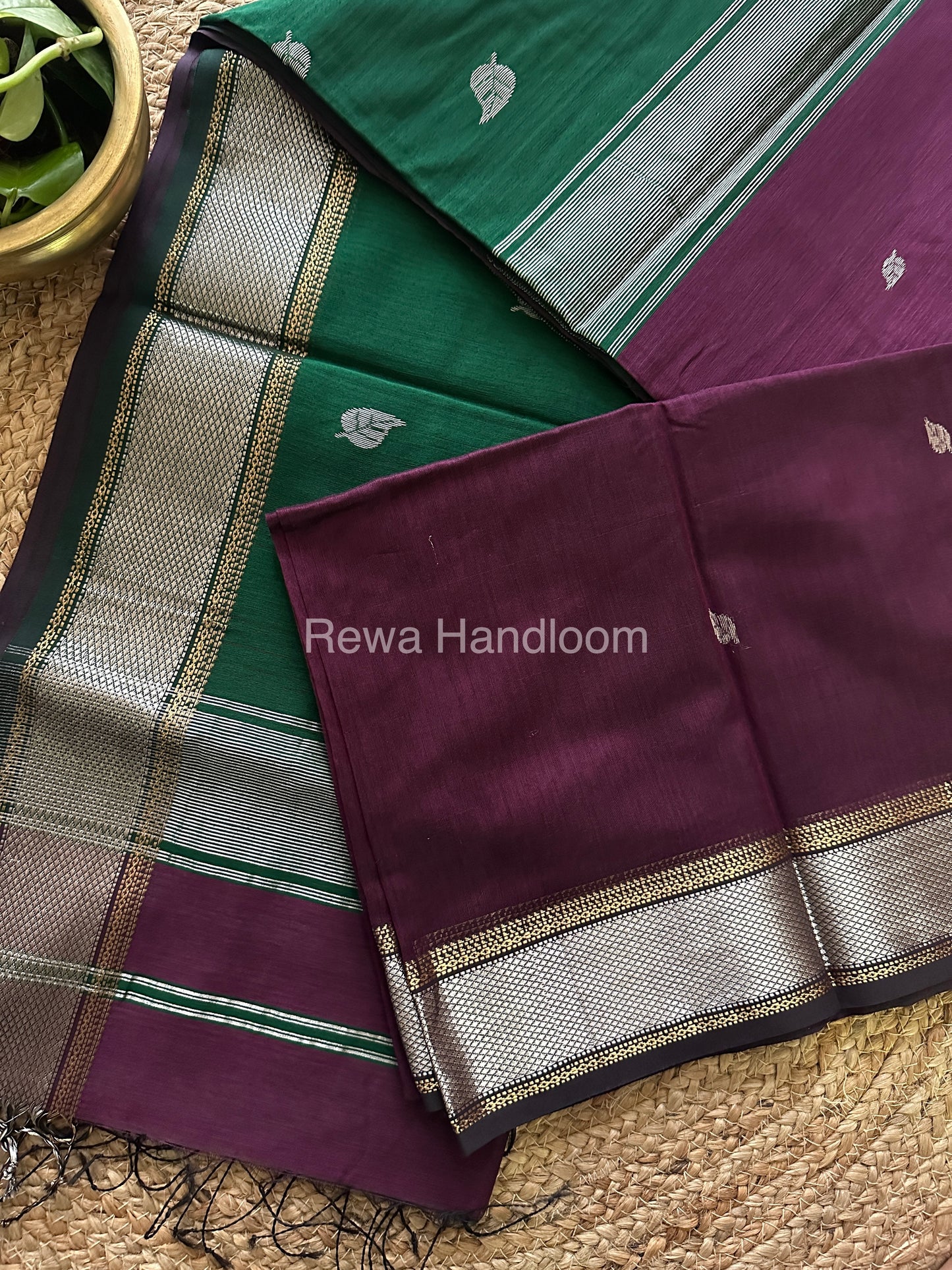 Maheshwari Wine-Bottle Green Silver Zari Saree-SPS-029