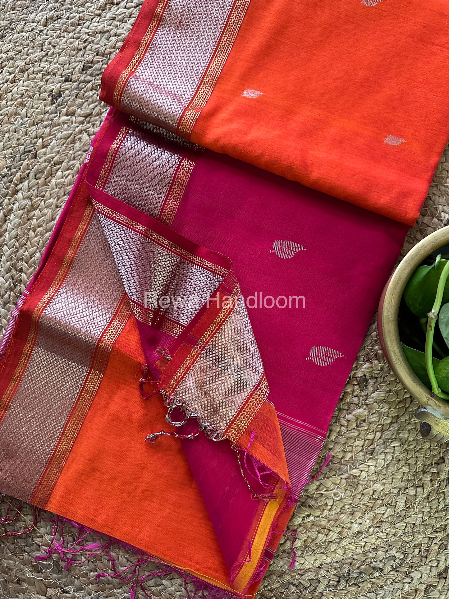 Maheshwari Orange Silver Zari Saree-SPS-025