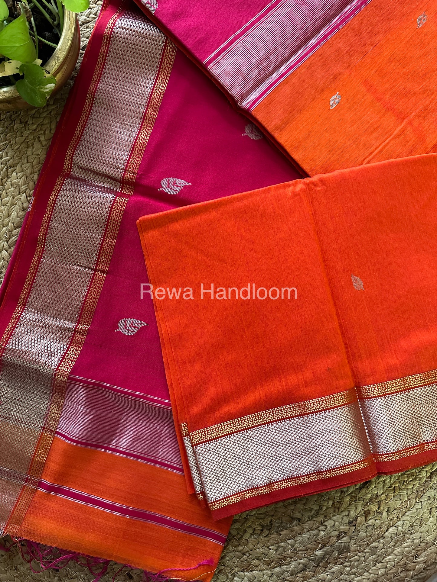Maheshwari Orange Silver Zari Saree-SPS-025