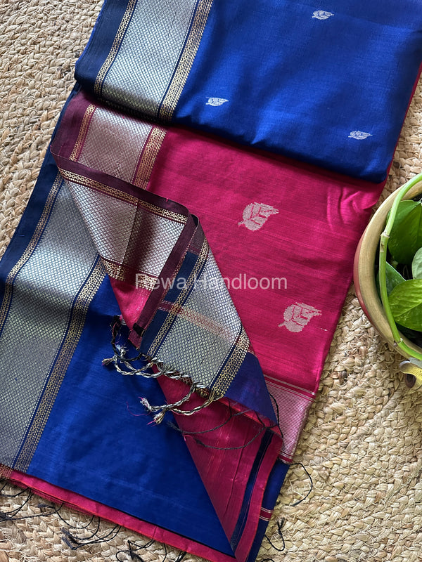 Maheshwari Blue-Rani Pink Silver Zari Saree-SPS-012
