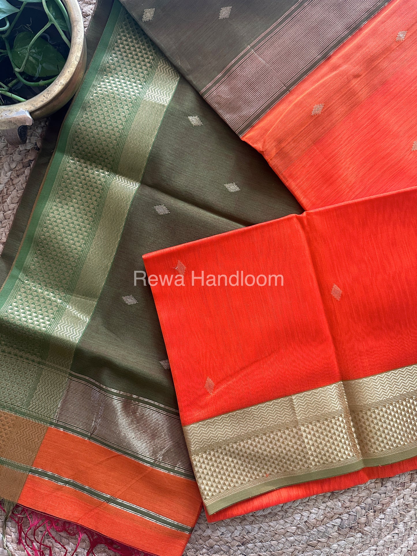 Turmeric Orange Zari Butti ~ Maheshwari Saree-PTB-024