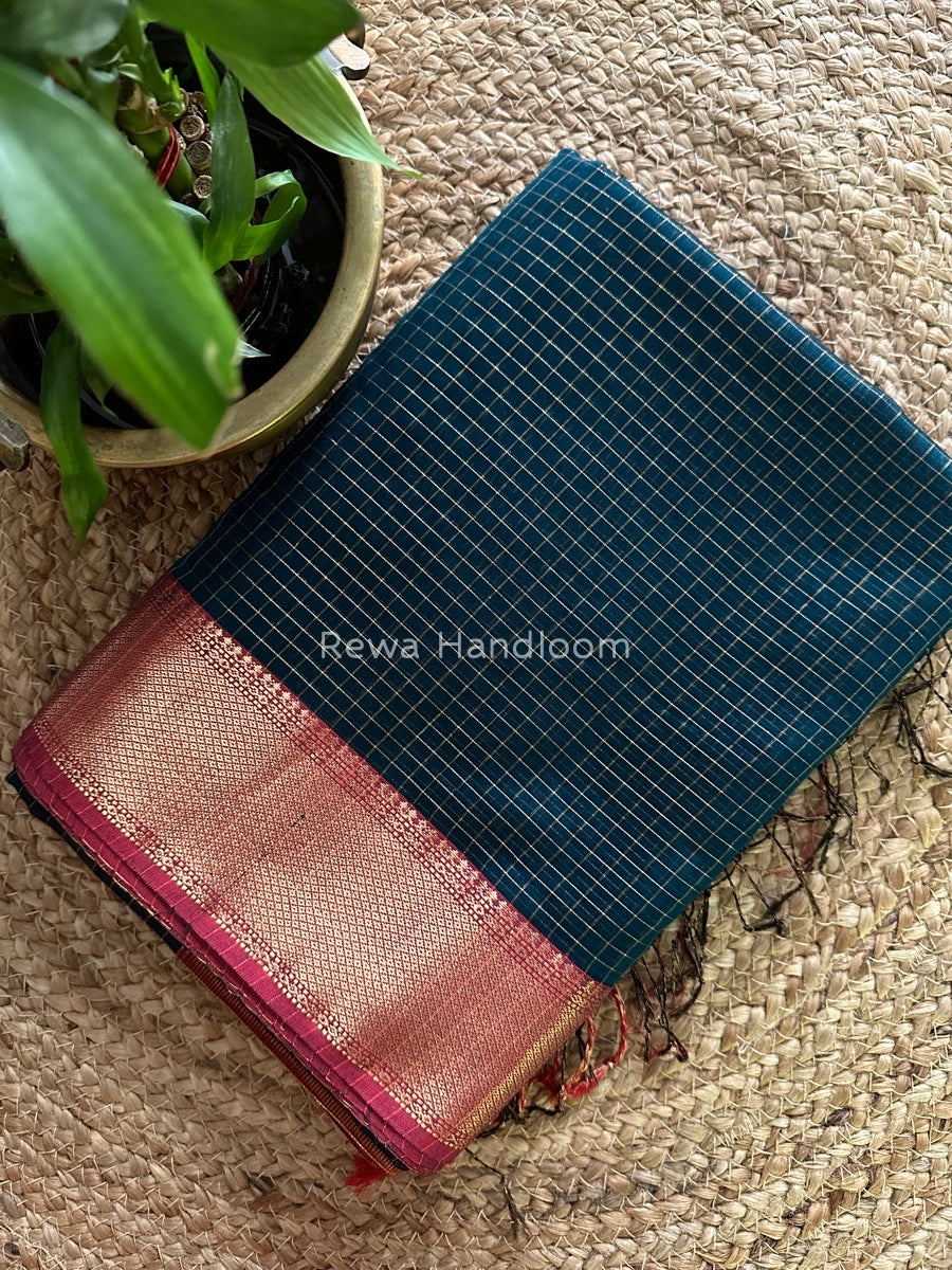 Maheshwari Rama Green Zari Checks Saree ZCHX056