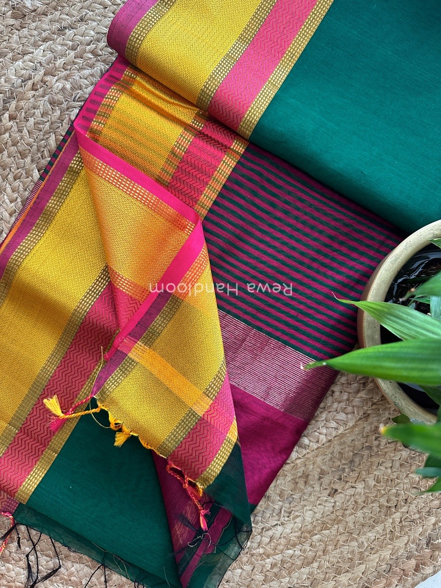 Maheshwari Green Ganga Jamuna Rewa Border Saree GJD066