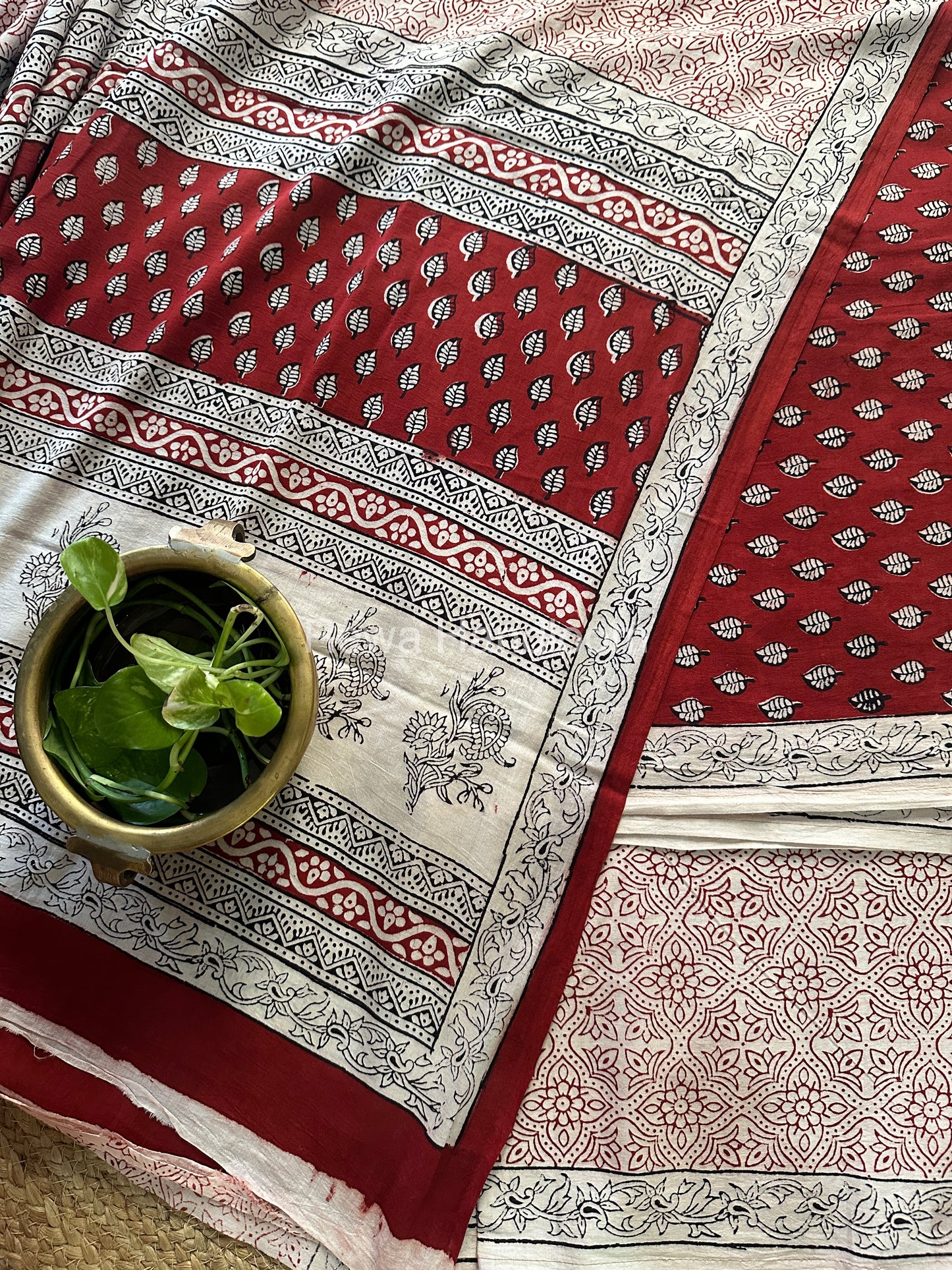 Maroon-White Bagh Print Cotton Suit-BCS55