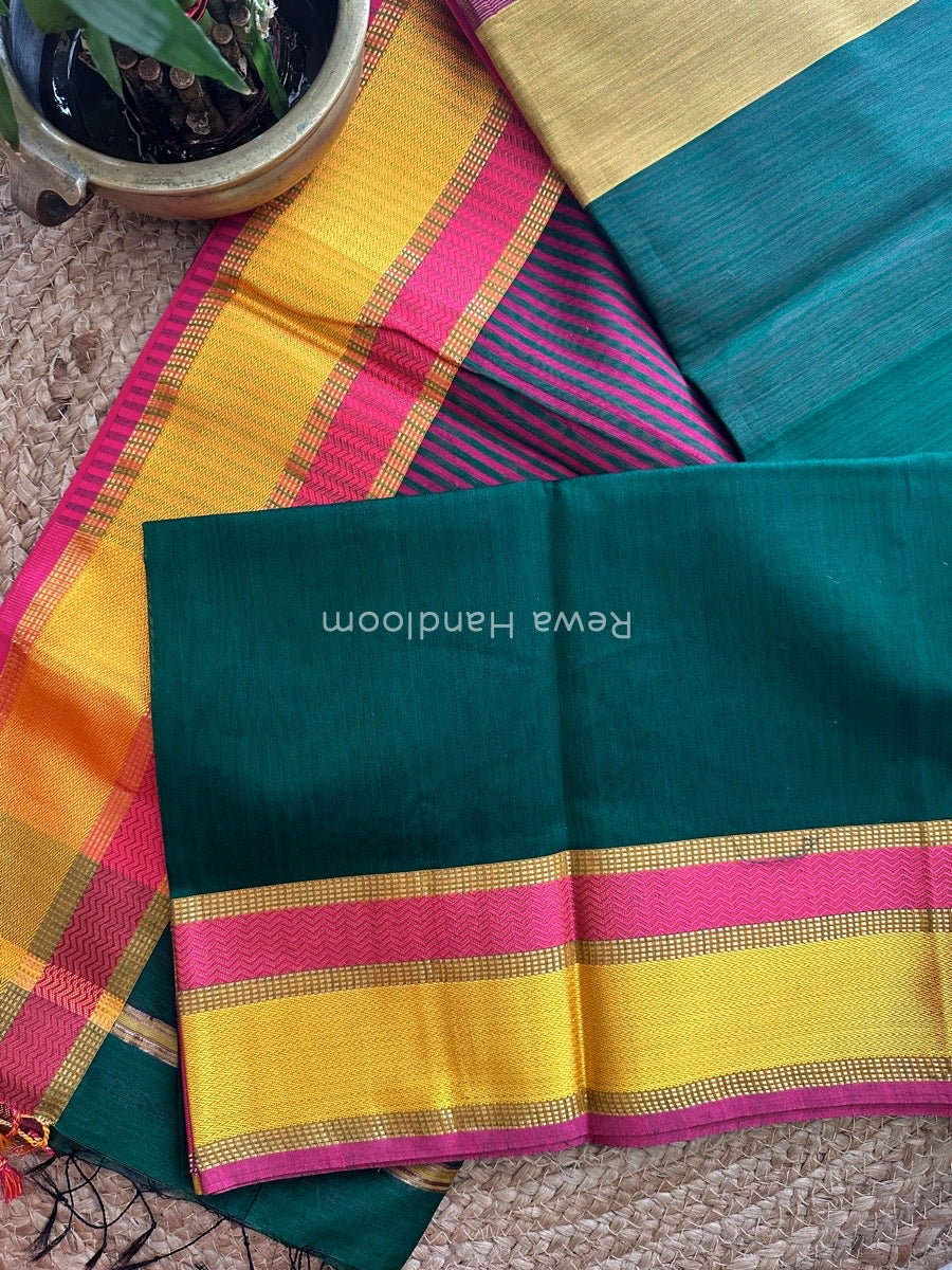 Maheshwari Green Ganga Jamuna Rewa Border Saree GJD066