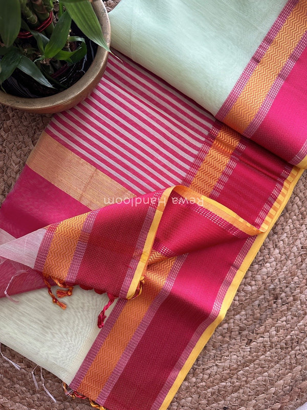 Maheshwari Light Pista Ganga Jamuna Rewa Border Saree GJD073