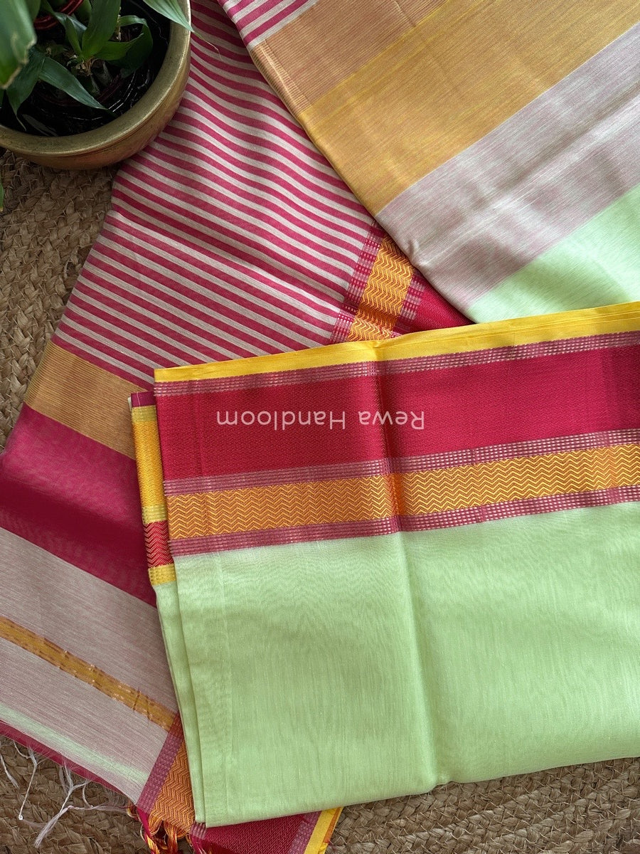 Maheshwari Light Pista Ganga Jamuna Rewa Border Saree GJD073