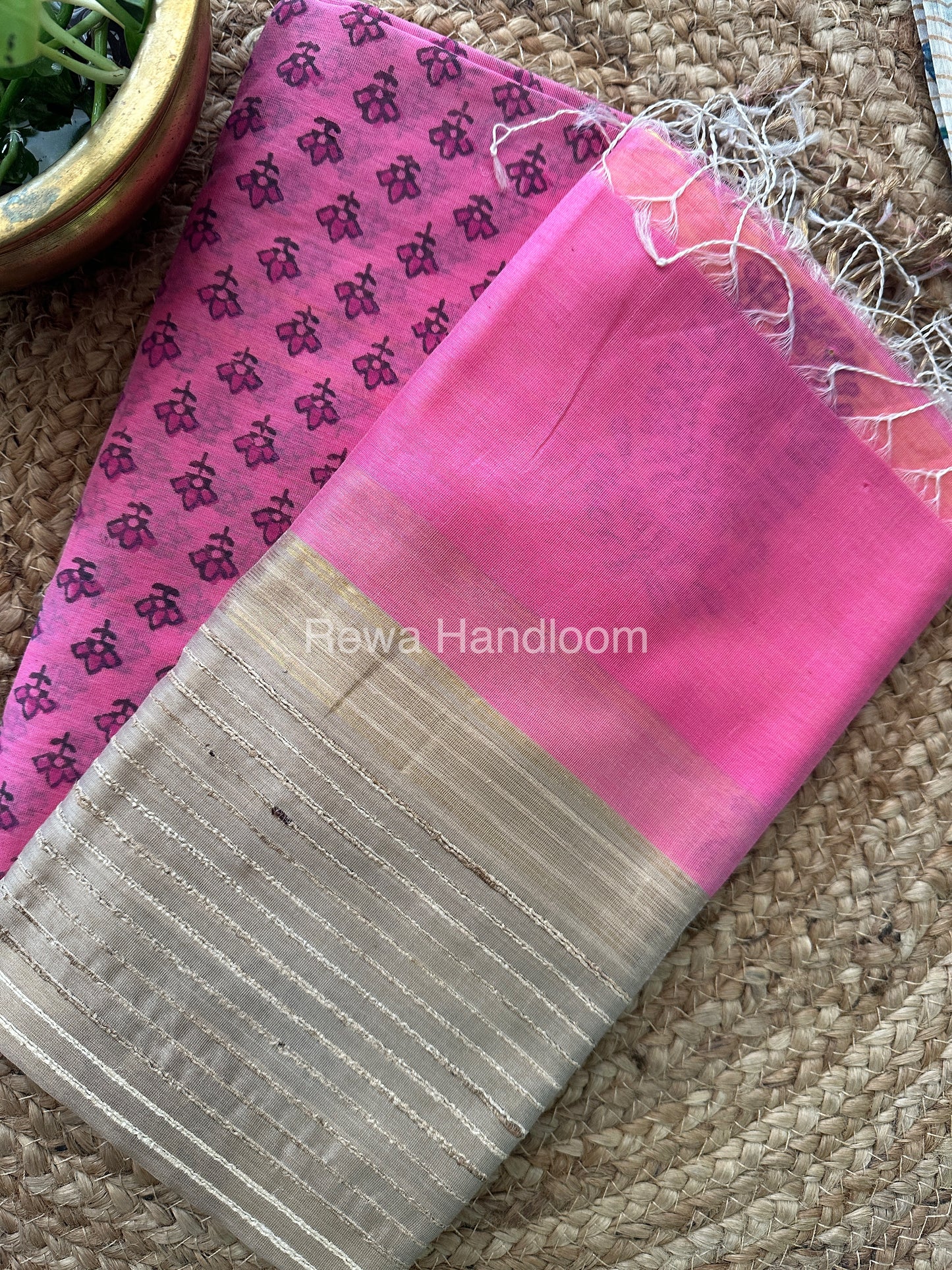 Maheshwari Pink-Yellow Handblock Print Top-Dupatta HBS049