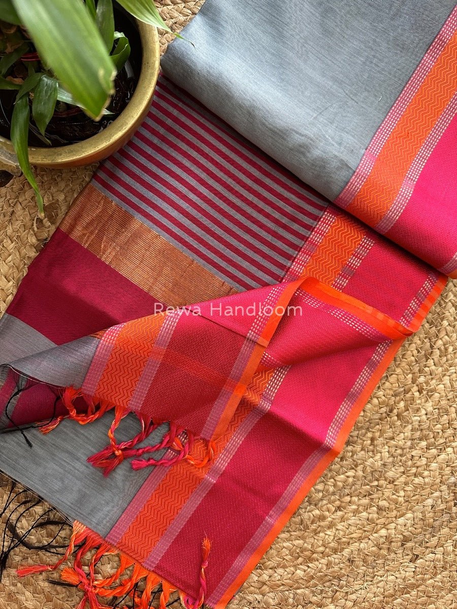 Maheshwari Grey Ganga Jamuna Rewa Border Saree GJD067