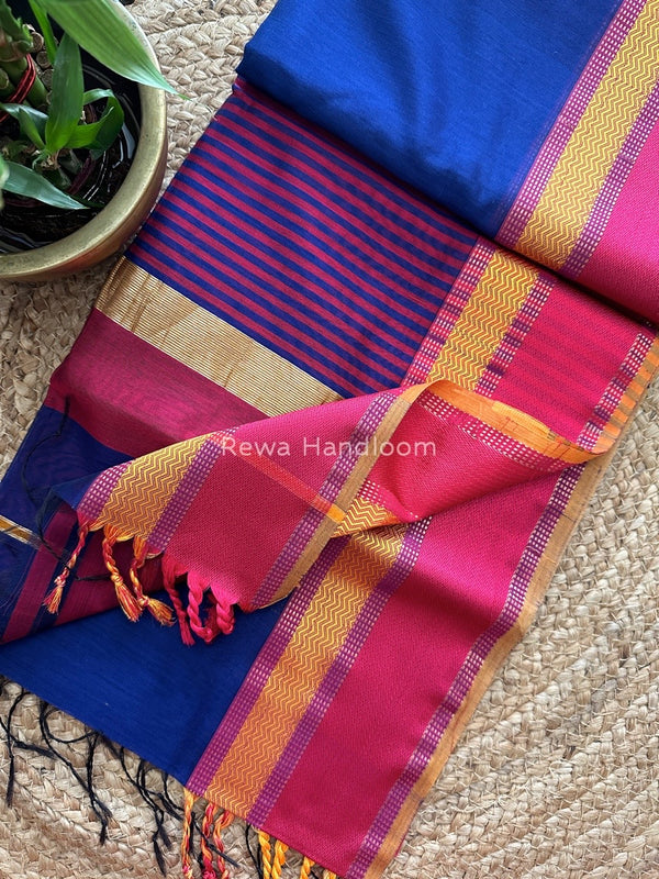 Maheshwari Blue Ganga Jamuna Rewa Border Saree GJD084