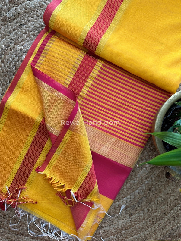 Maheshwari Yellow Ganga Jamuna Rewa Border Saree GJD083