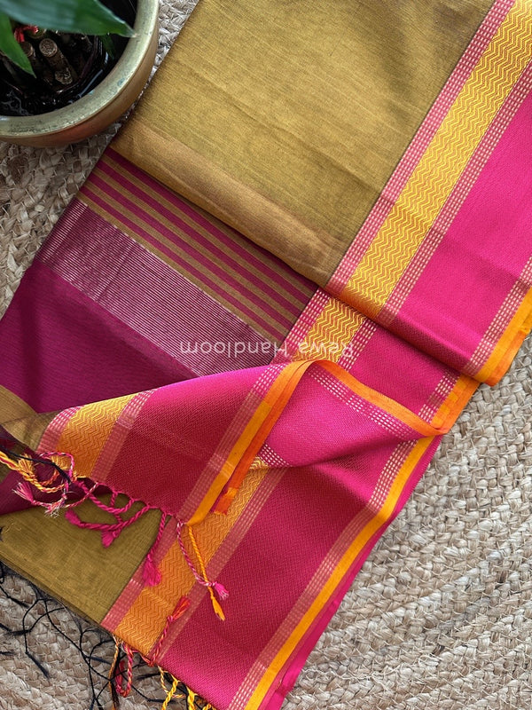 Maheshwari Mustard Ganga Jamuna Rewa Border Saree GJD075
