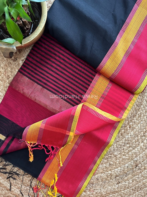 Maheshwari Black Ganga Jamuna Rewa Border Saree GJD080