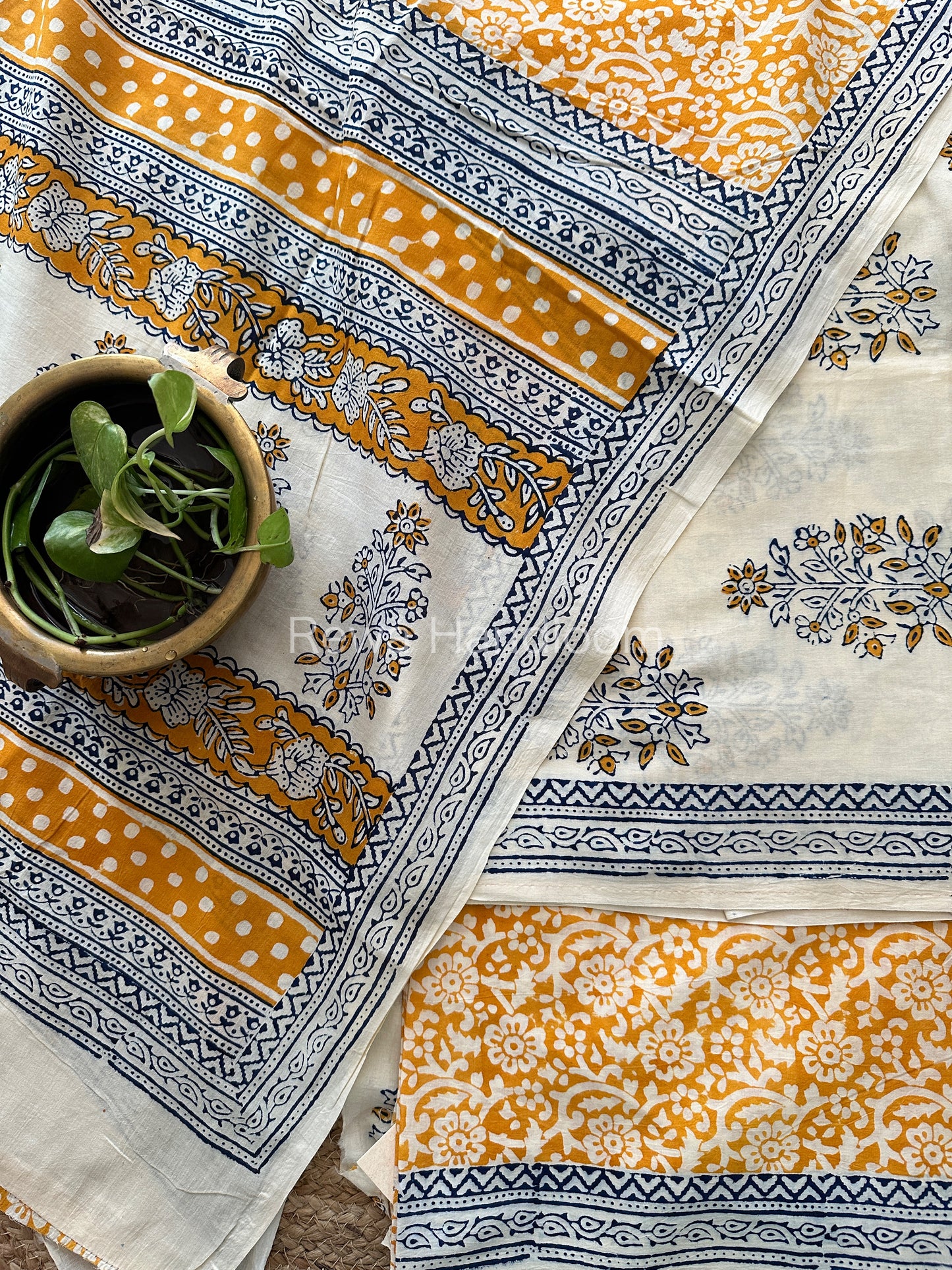 White-Yellow Indigo Bagh Print Suit- BCIP01