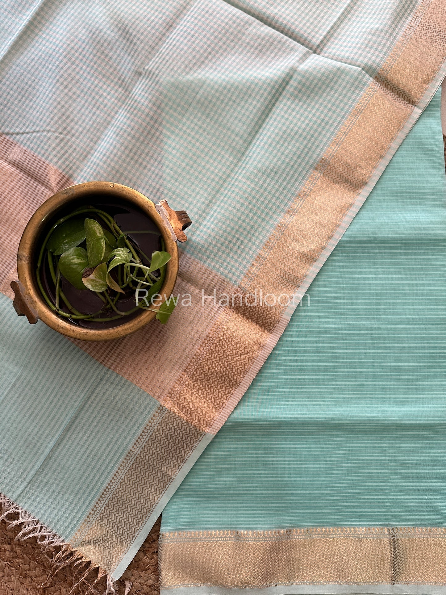 Maheshwari Light Green Checks Dress Material CPT22