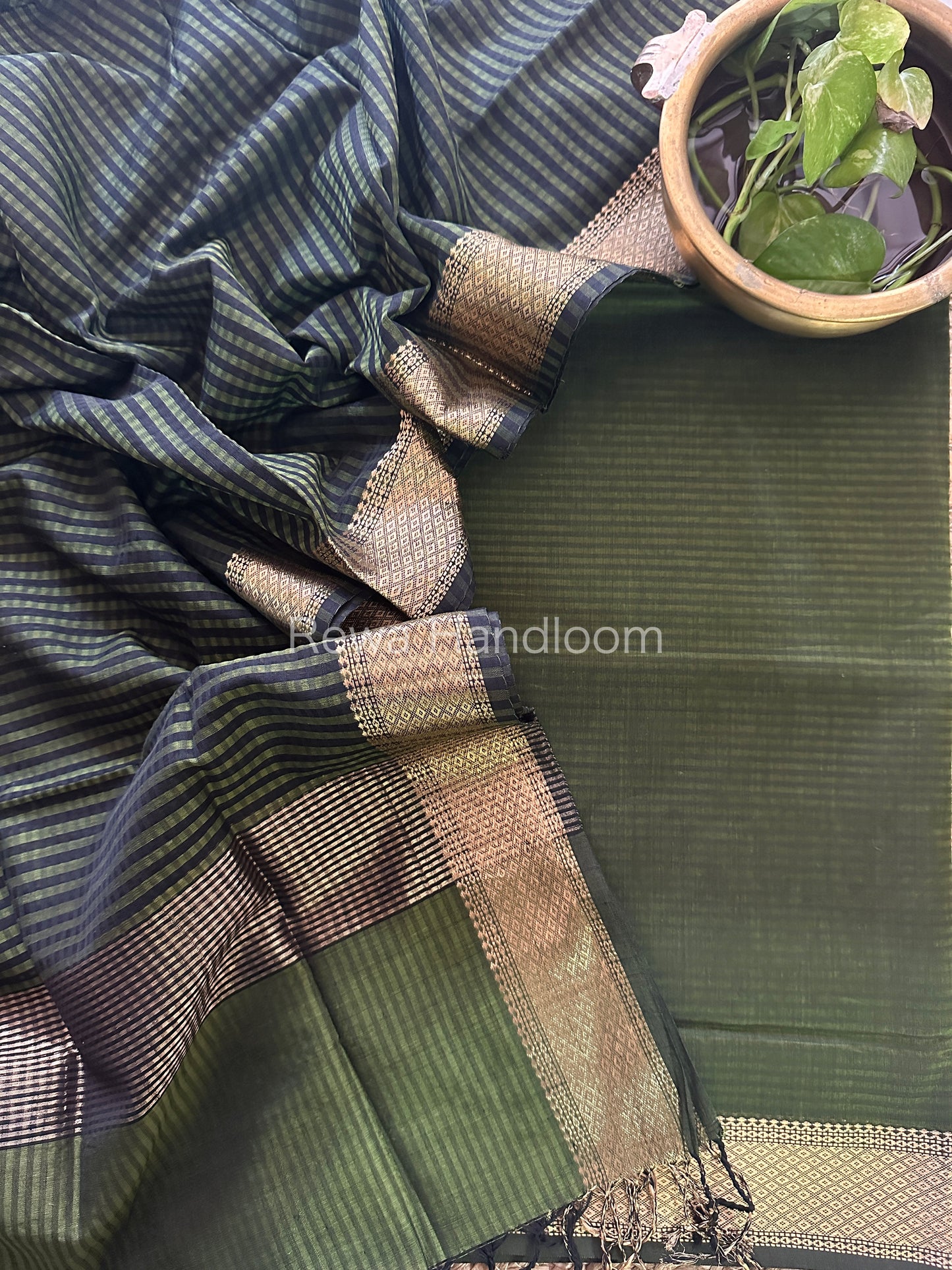 Maheshwari Mehendi Green Checks Dress Material CPT16