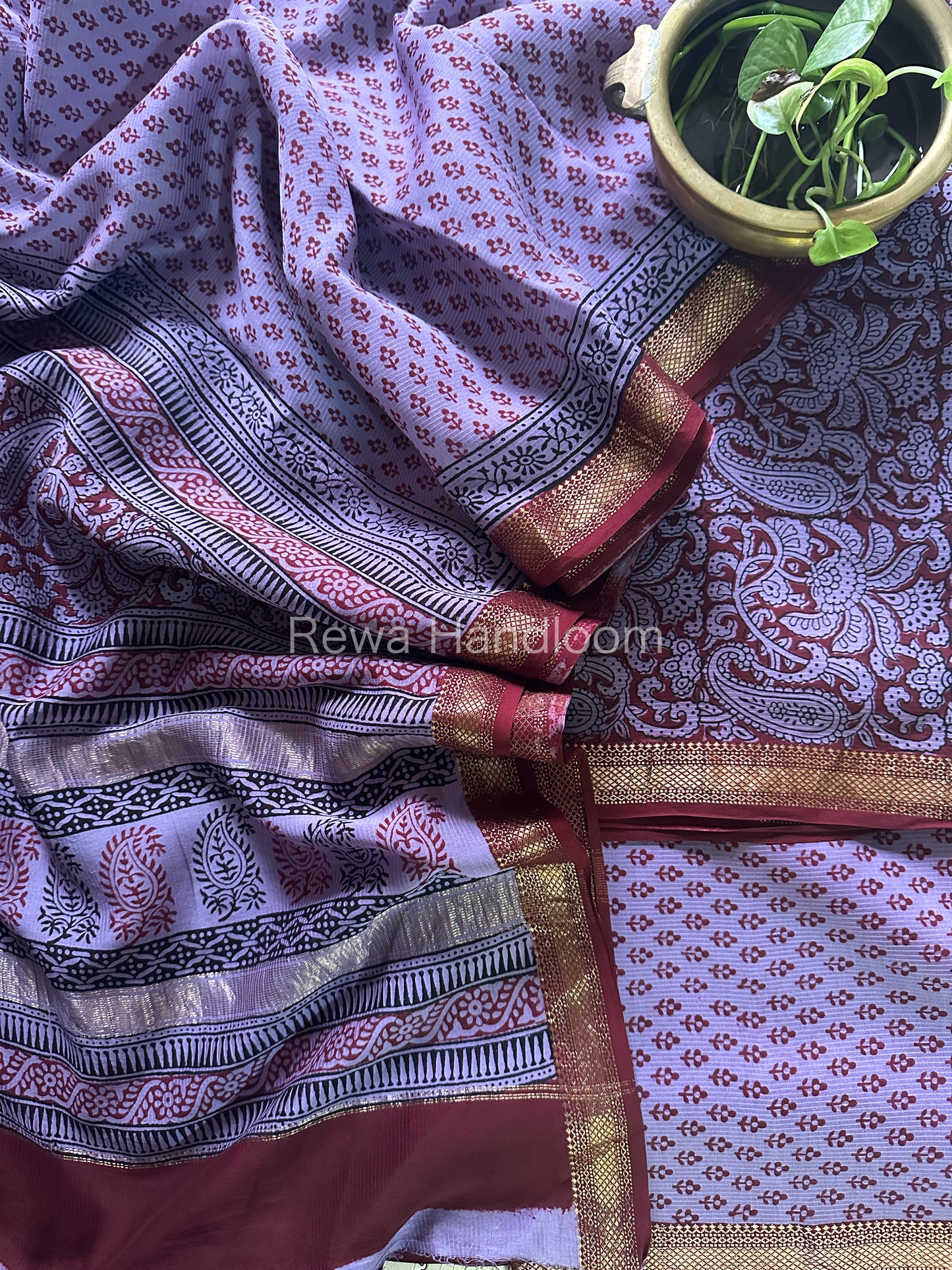 Maheshwari Purple-Maroon Bagh Print Suit BSP046