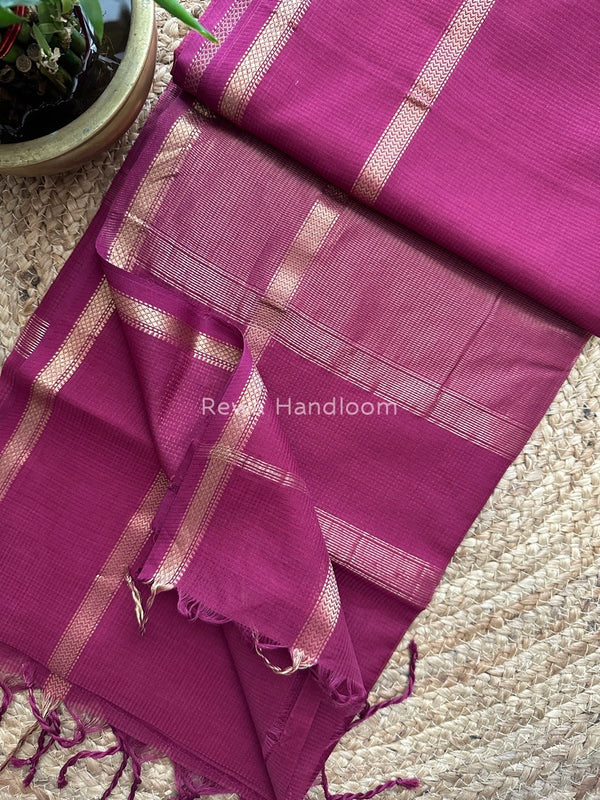 Exclusive Maheswari Self Checks Dark Magenta Saree MCS027