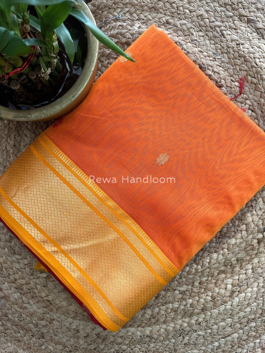 Maheshwari Orange Zari Butti Saree SW01