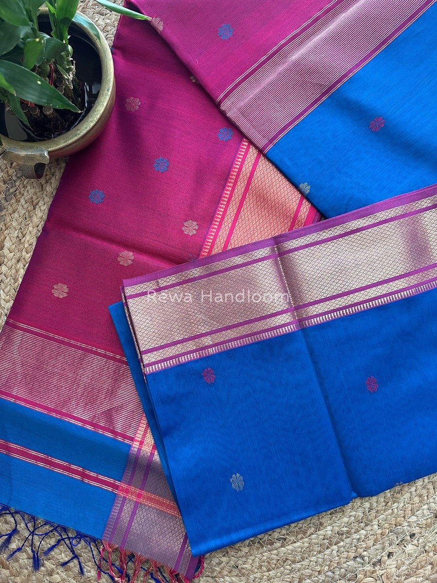 Maheshwari Blue Zari Butti Saree-SW07