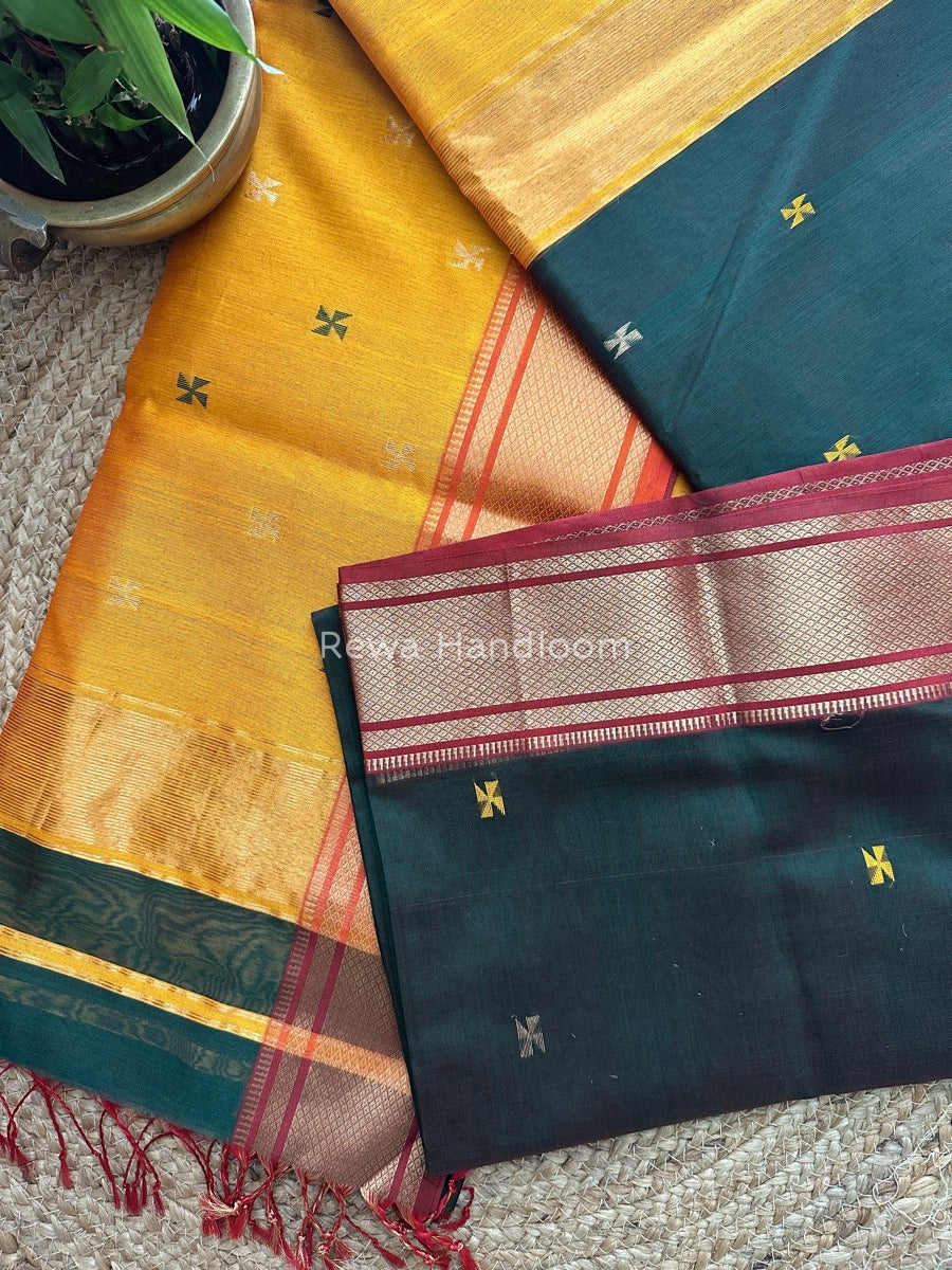 Maheshwari Green Zari Butti Saree SW011