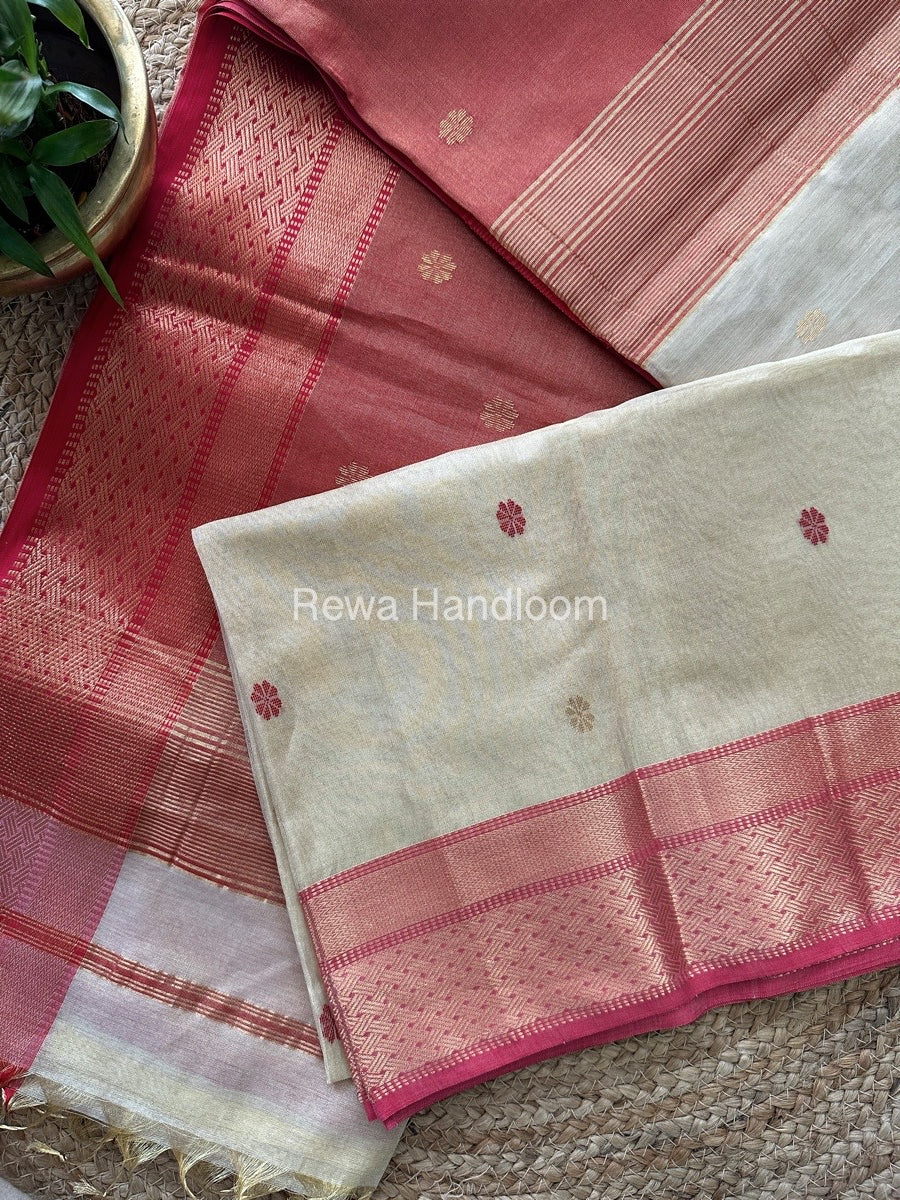 Maheshwari Beige Tissue Silk Saree TBBS03