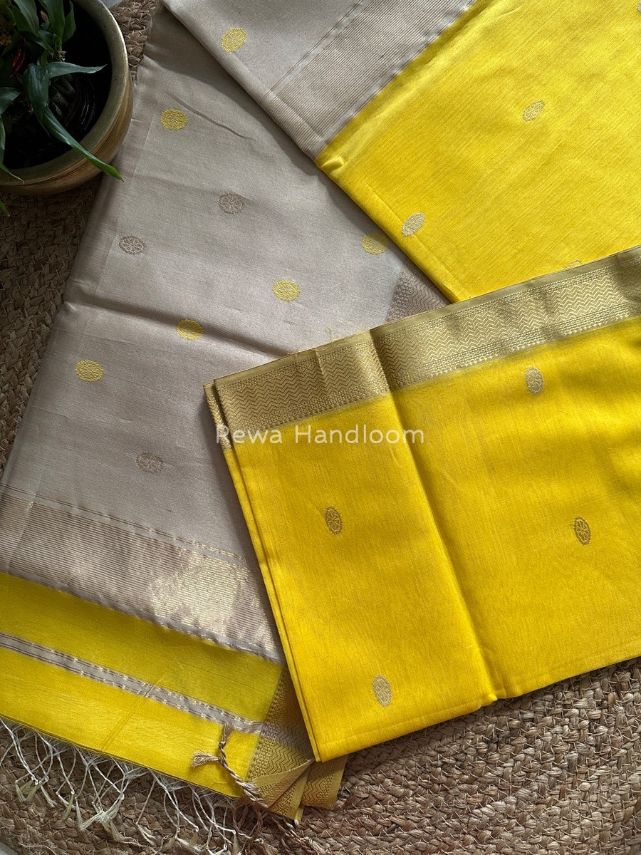 Maheshwari Yellow Zari Butti Saree SBT039