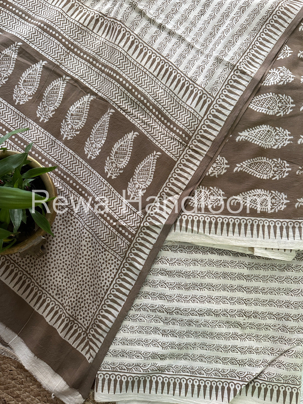Grey-White Bagh Print Cotton Suit-BCSP62