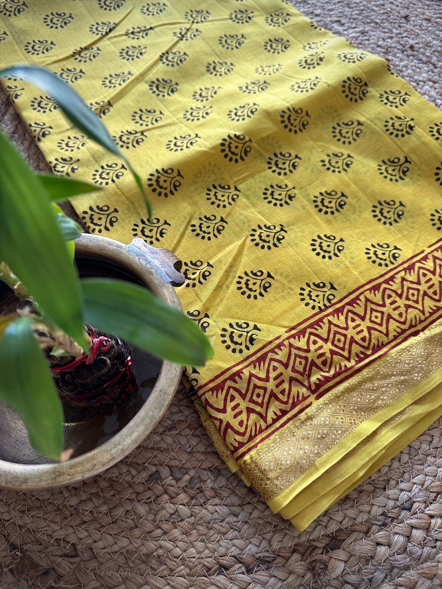 Maheshwari Yellow Black Panel Dupatta Bagh Print Suit
