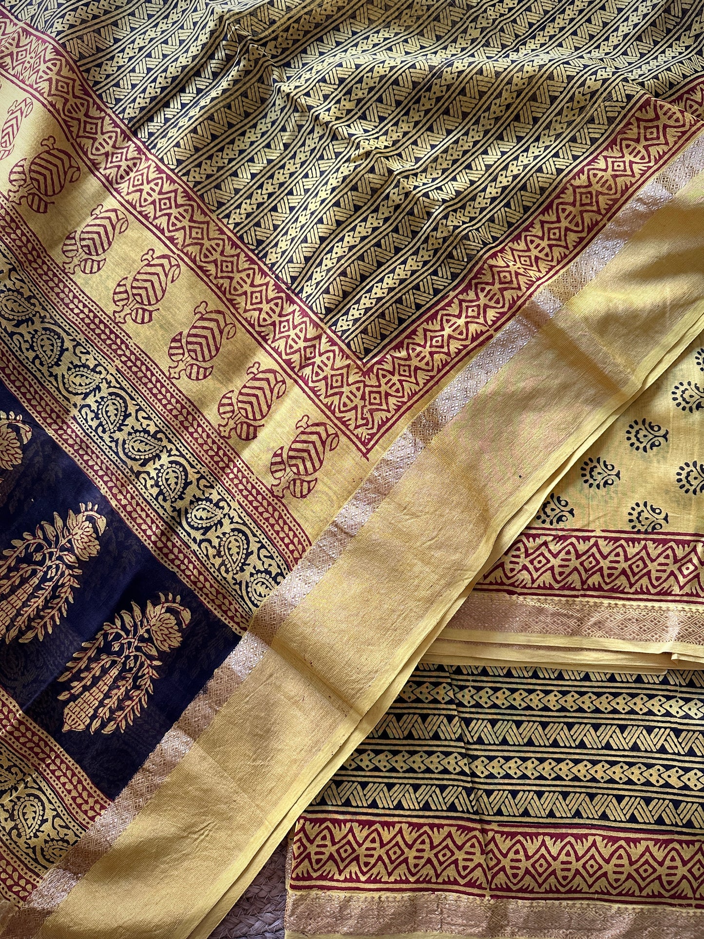 Maheshwari Yellow with Black Bagh Print Suit