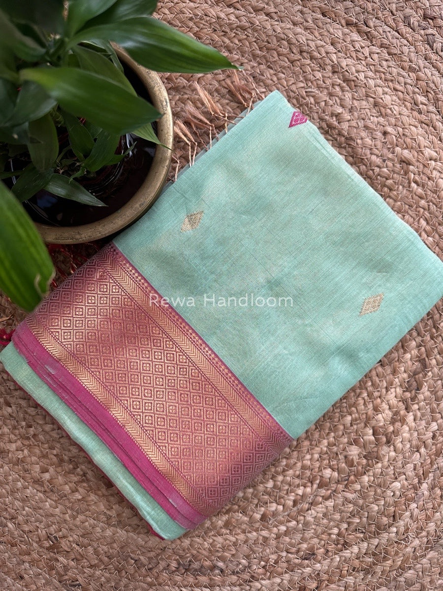 Maheshwari Pista Green Tissue Butti Saree TBBS015