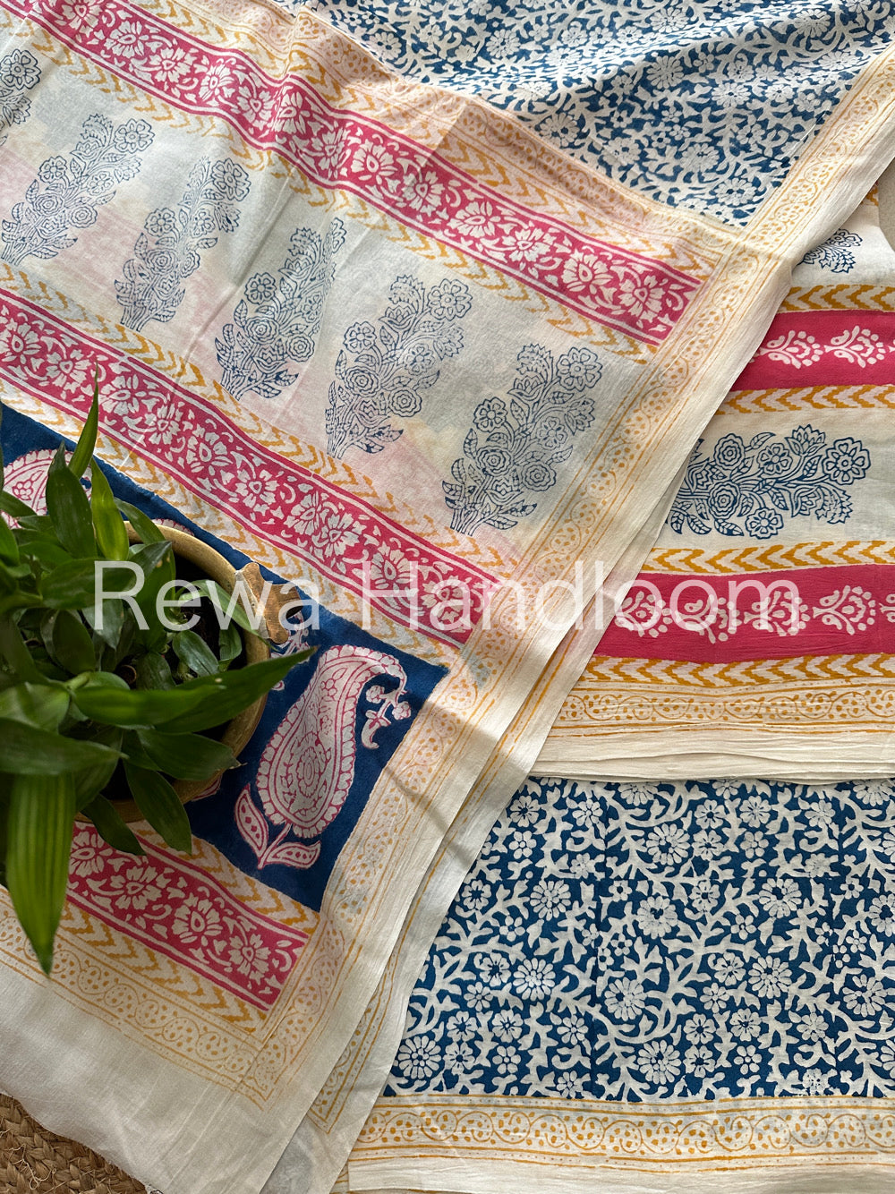 White-Blue Indigo Bagh Print Suit- BCI014