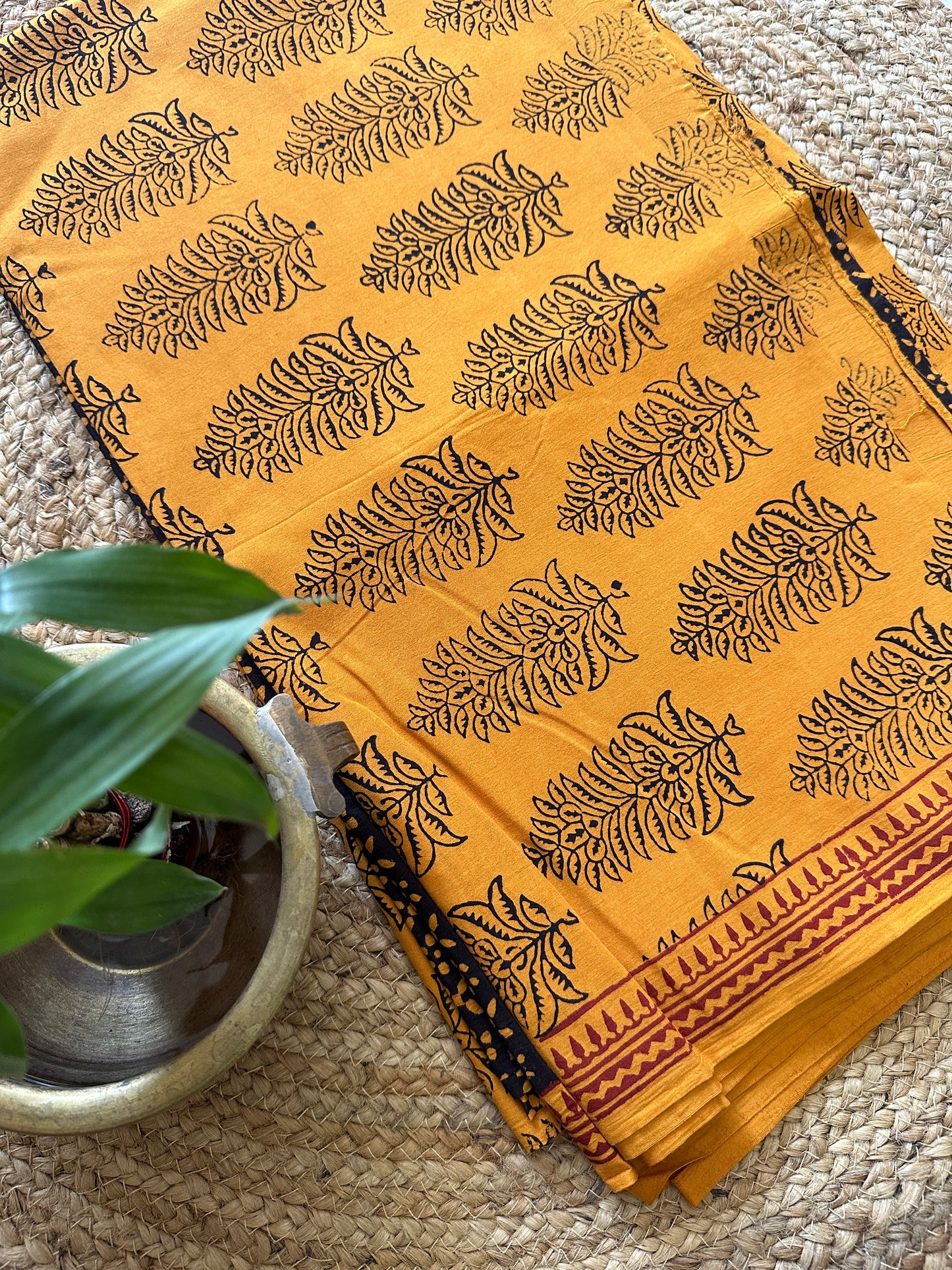 Yellow-Black Bagh Print Cotton Suit-BCS05