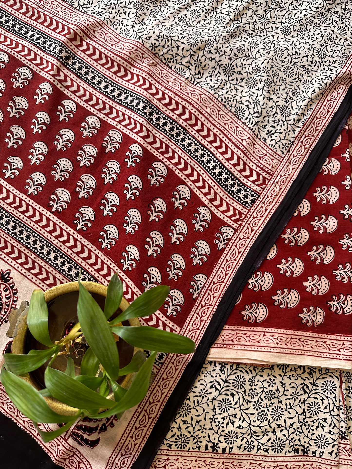 Red-White Bagh Print Cotton Suit-BCS07