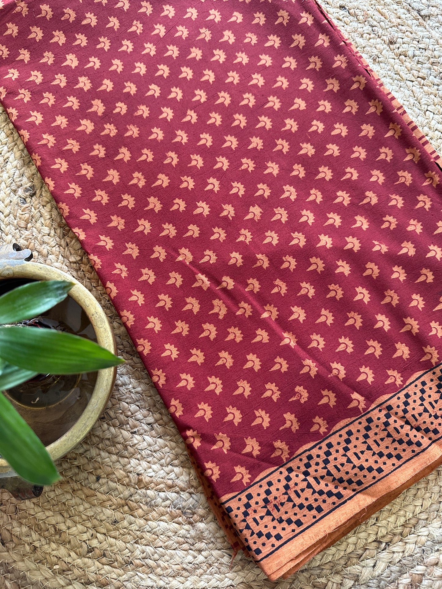 Red-Orange Bagh Print Cotton Suit-BCS11